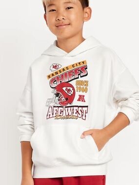 NWT Kids Kansas City Chiefs White Graphic Fleece Hoodie Red Yellow Size S 6-7
